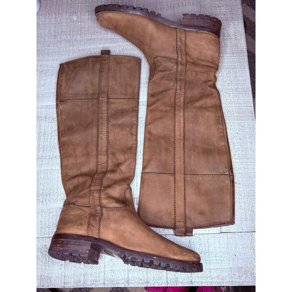 Boden Size 7 Riding Boots Flat 1” Heel Nubuck Leather Pull On Brown Round Toe - Picture 2 of 6